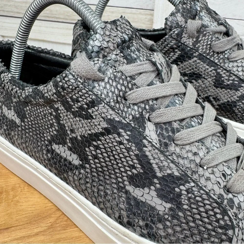 J/Slides Lacee Leather Snake‎ Lace Up Sneakers Dark Grey 9